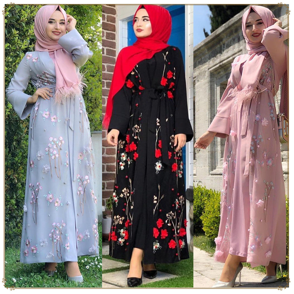 Turkey Embroidery Three-dimensional Flower Robe Dress LR274