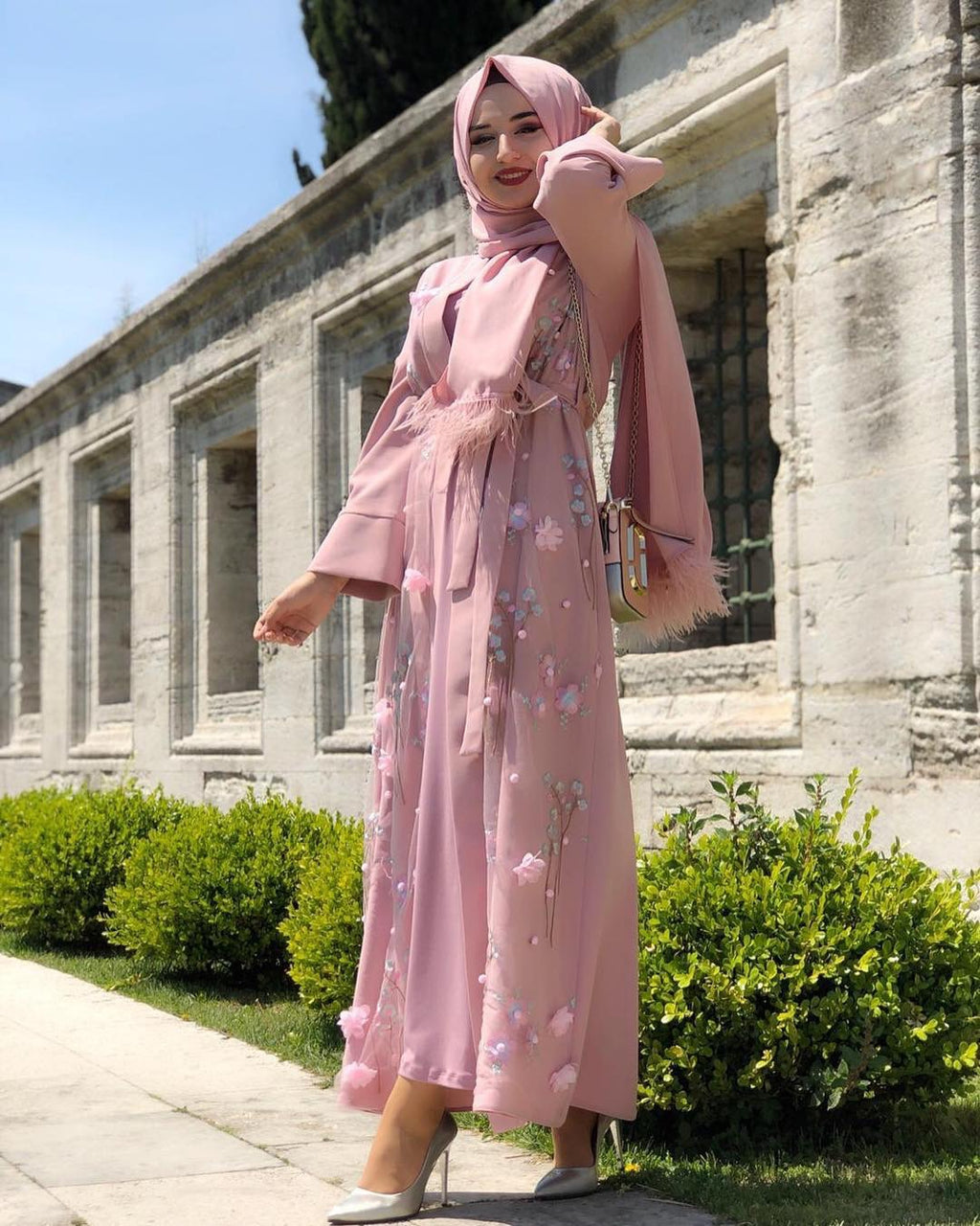 Turkey Embroidery Three-dimensional Flower Robe Dress LR274