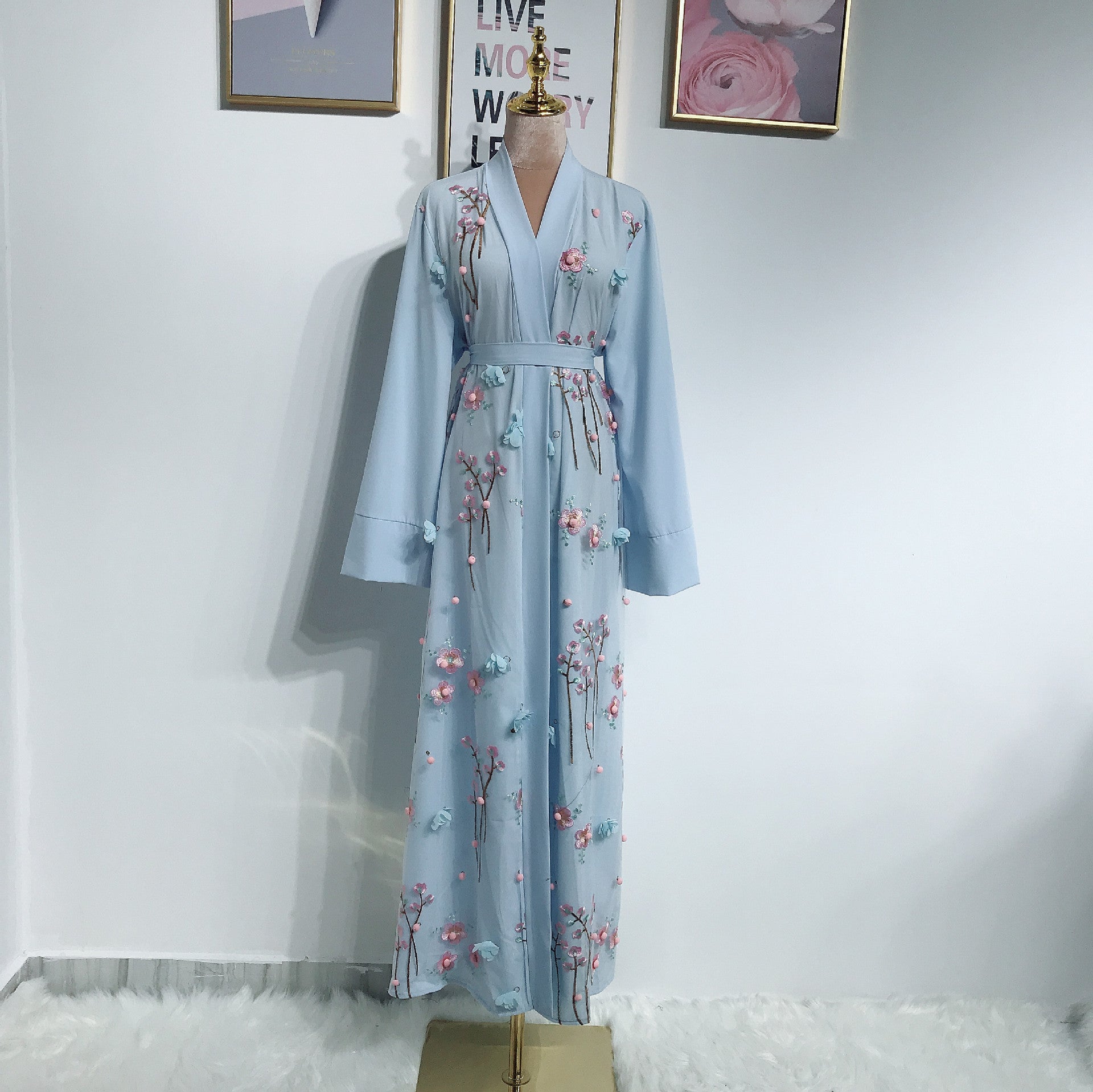 Turkey Embroidery Three-dimensional Flower Robe Dress LR274