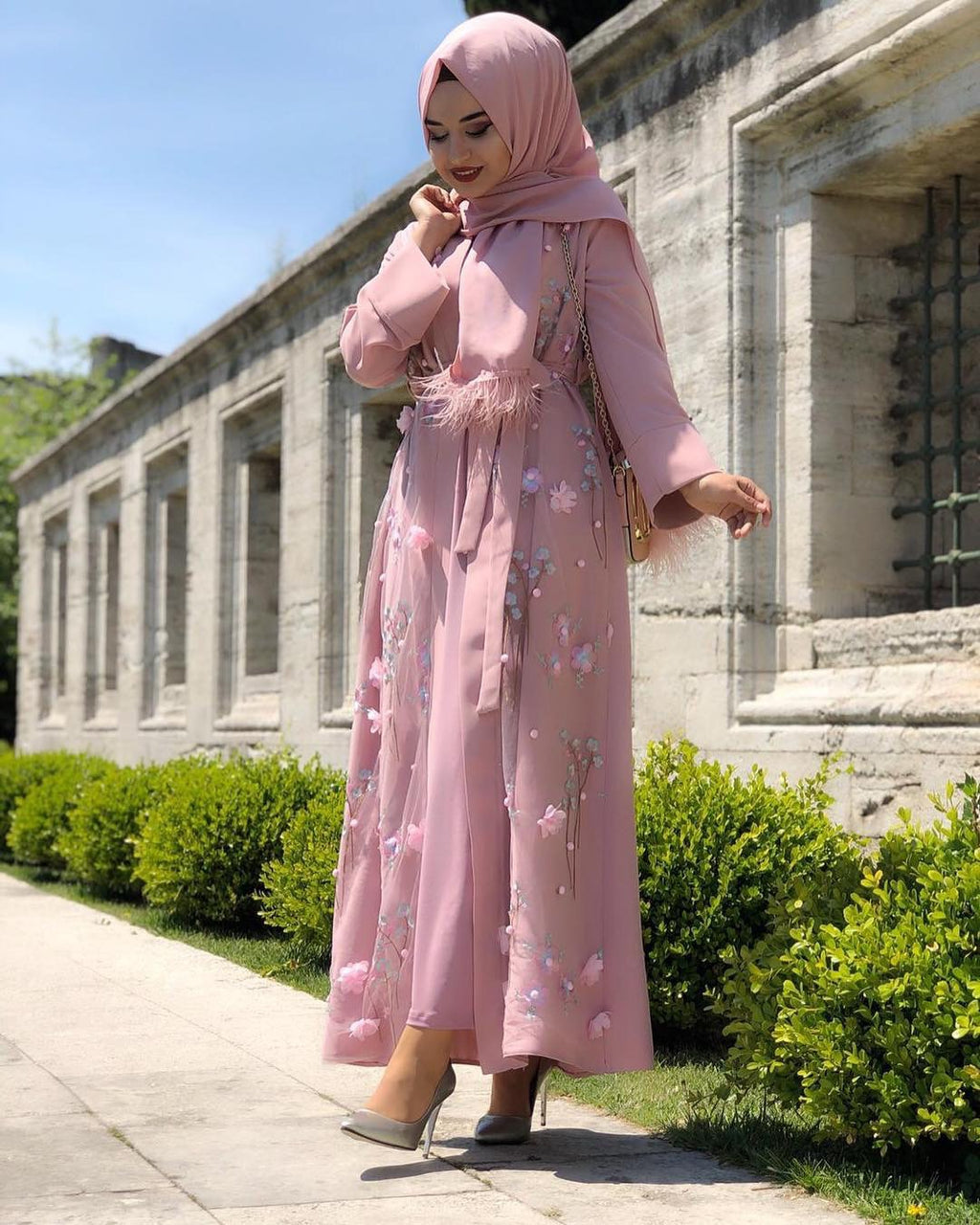 Turkey Embroidery Three-dimensional Flower Robe Dress LR274
