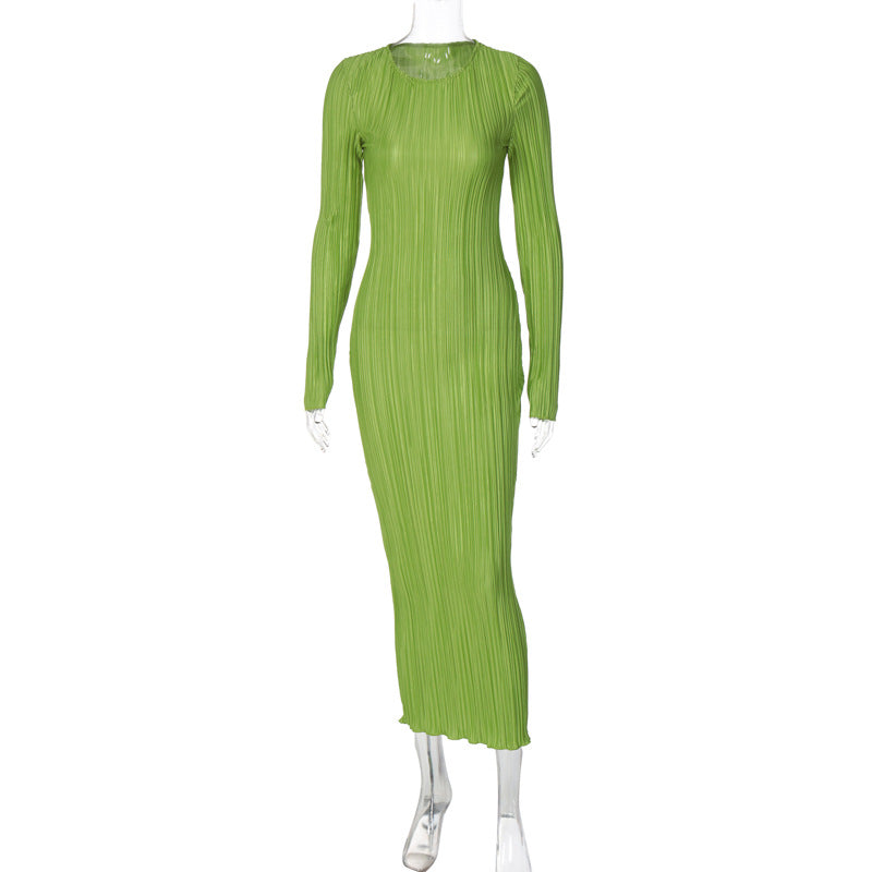 style women's clothing autumn new fashion casual solid color round neck long-sleeved slim dress