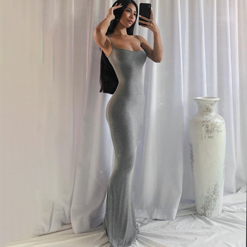 Suspender dress women's clothing high-end pure desire style hip skirt sexy slim milk silk long fishtail skirt