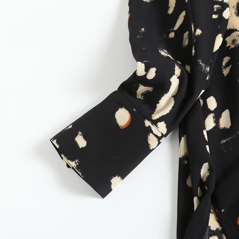 autumn new style new slim fit black and white printed design long long-sleeved dress