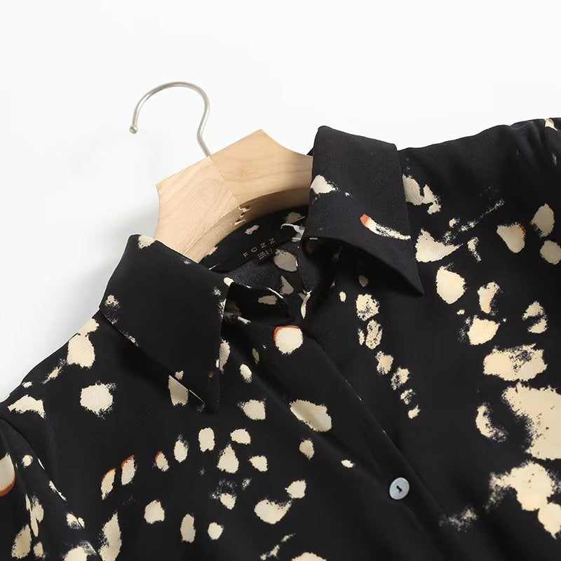 autumn new style new slim fit black and white printed design long long-sleeved dress