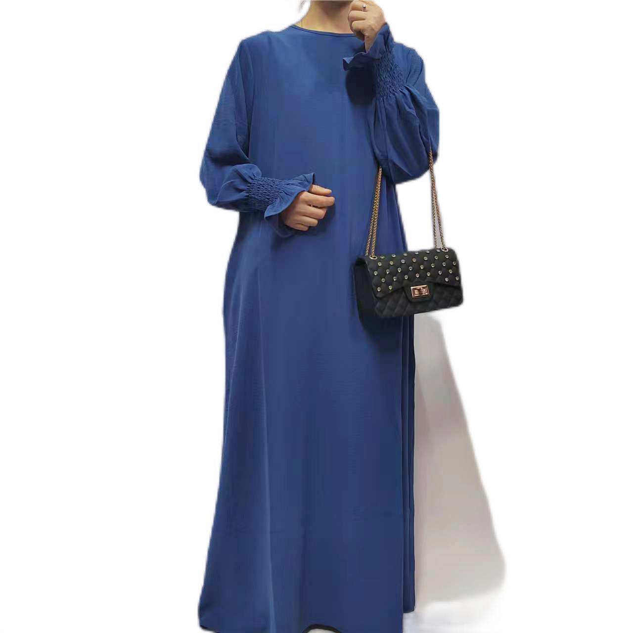 women's clothing Amazon Middle East Dubai Turkish Arabian solid color long-sleeved dress