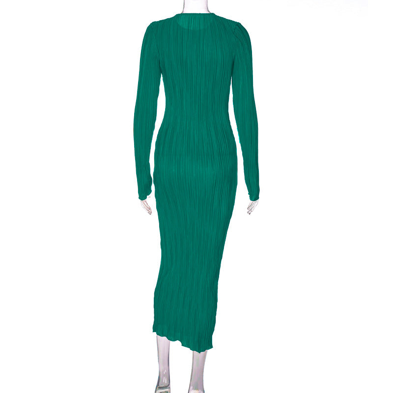 style women's clothing autumn new fashion casual solid color round neck long-sleeved slim dress