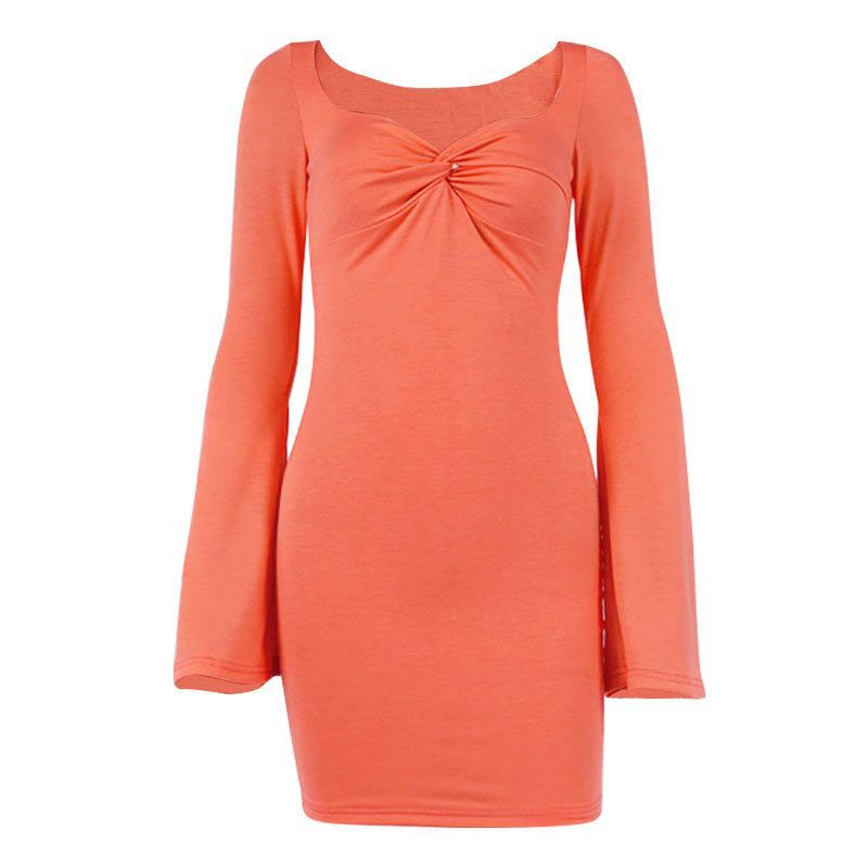 Square neck bag hip skirt dressSexy flared sleeve square neck hip skirt dress