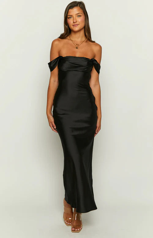 Spring and Summer New Ins One Shoulder Tube Top Satin Hip-Hip Backless Women's Dress Long Dress Evening Dress
