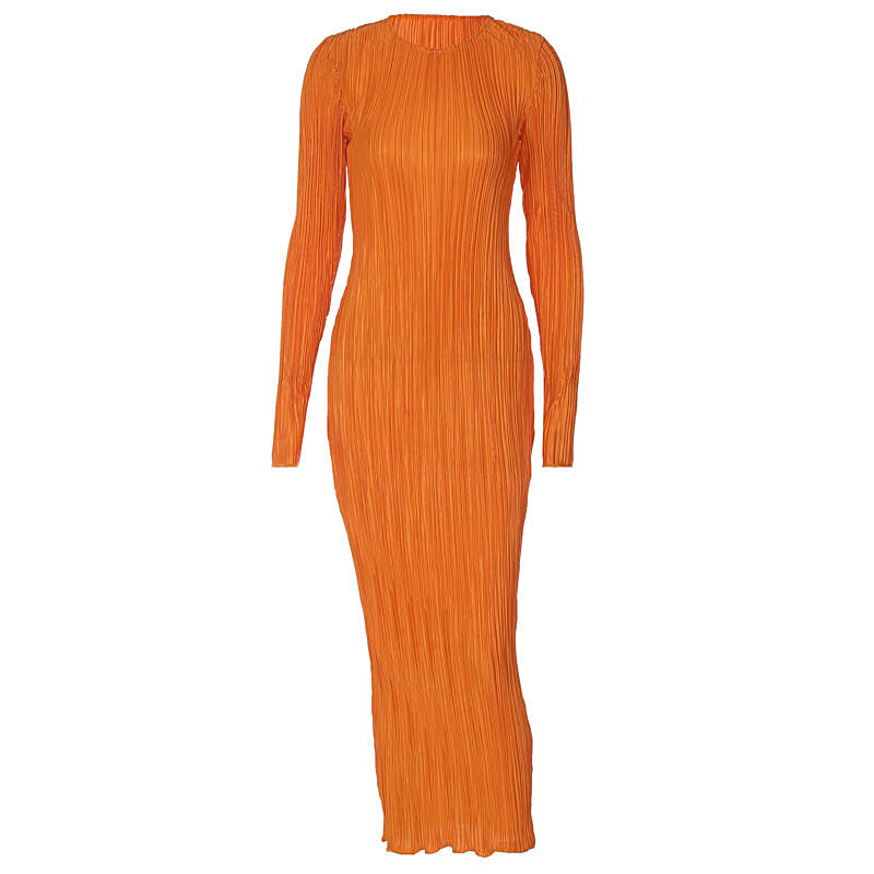 style women's clothing autumn new fashion casual solid color round neck long-sleeved slim dress