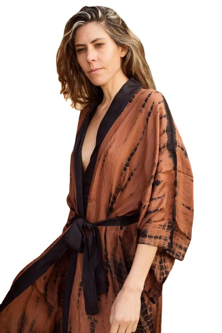 Gprinted robe, bikini, sun protection cardigan, kimono, pajamas, bohemian long skirt