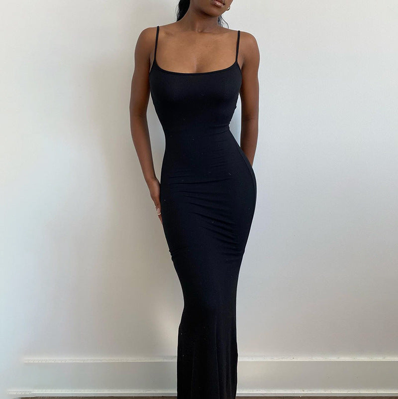 Suspender dress women's clothing high-end pure desire style hip skirt sexy slim milk silk long fishtail skirt