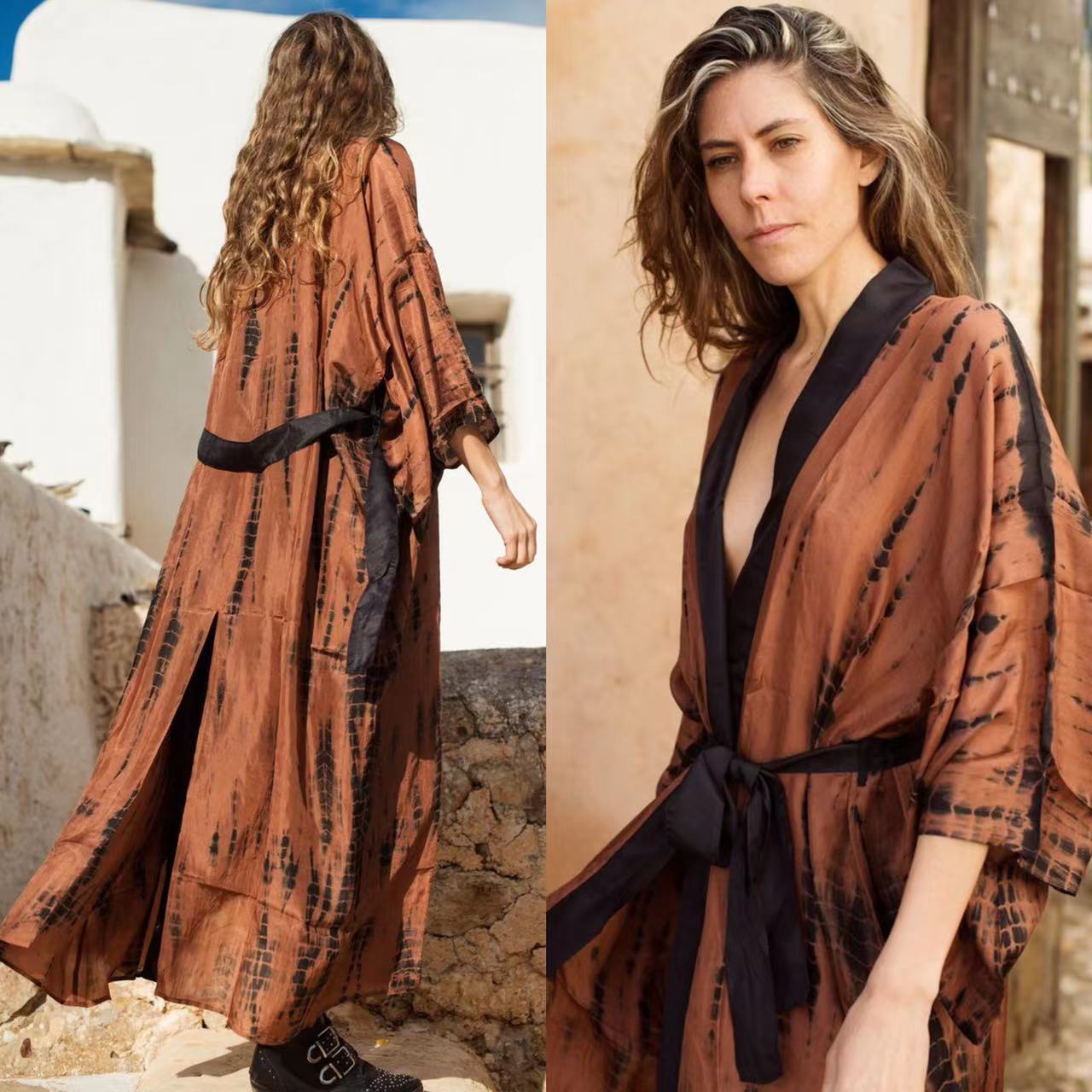 Gprinted robe, bikini, sun protection cardigan, kimono, pajamas, bohemian long skirt
