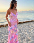 style ins  women's fashion printing sexy sling backless lace irregular dress trendy Dress