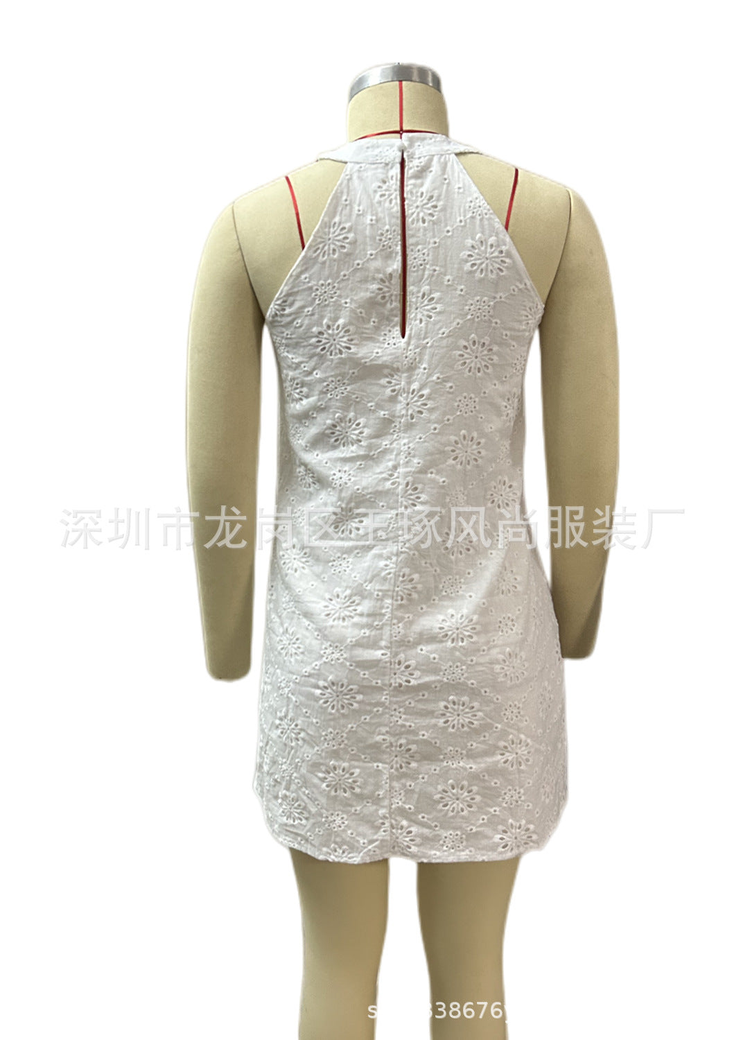 Summer New Women's Lace Solid Color Sleeveless Button Halter Dress