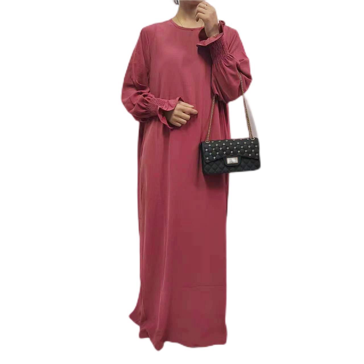 women's clothing Amazon Middle East Dubai Turkish Arabian solid color long-sleeved dress