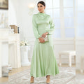 new autumn foreign trade satin conservative long-sleeved loose dress with elegant temperament women's evening dress