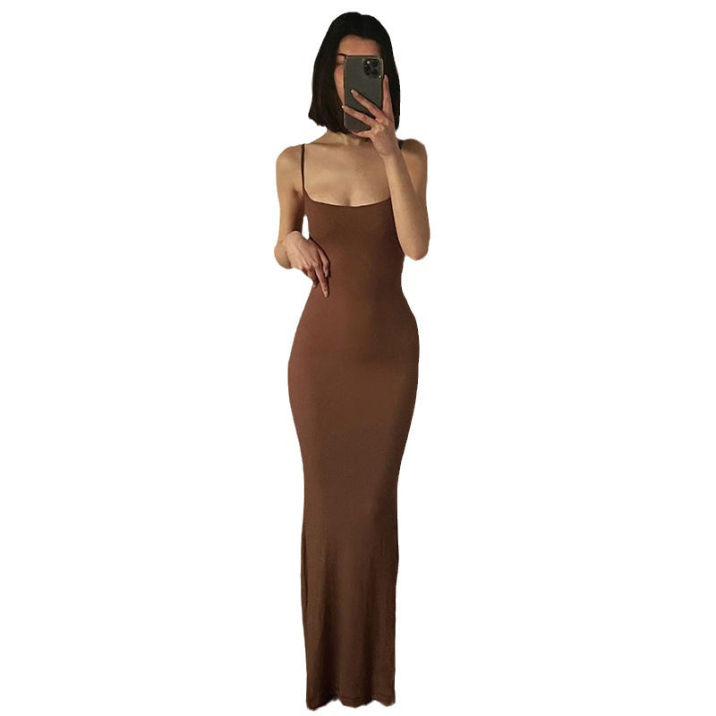 Suspender dress women's clothing high-end pure desire style hip skirt sexy slim milk silk long fishtail skirt