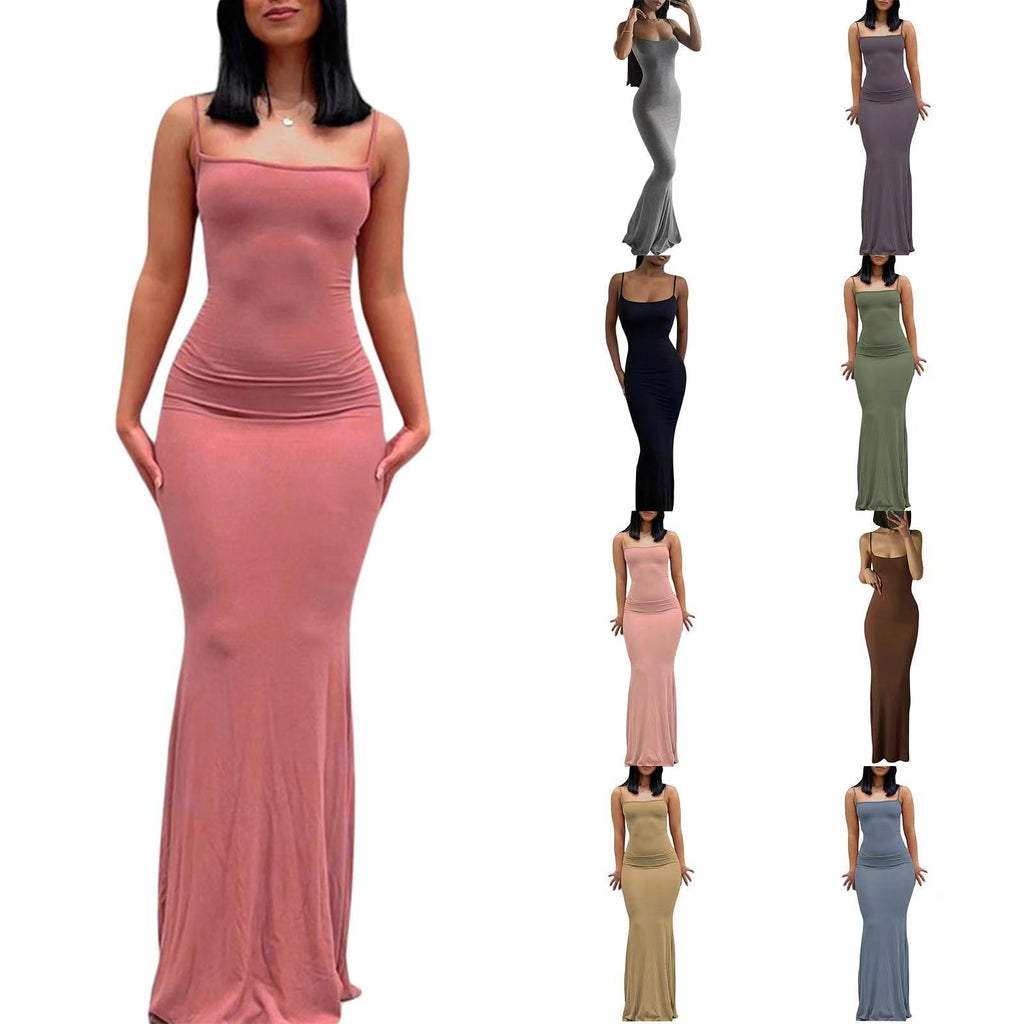 Suspender dress women's clothing high-end pure desire style hip skirt sexy slim milk silk long fishtail skirt