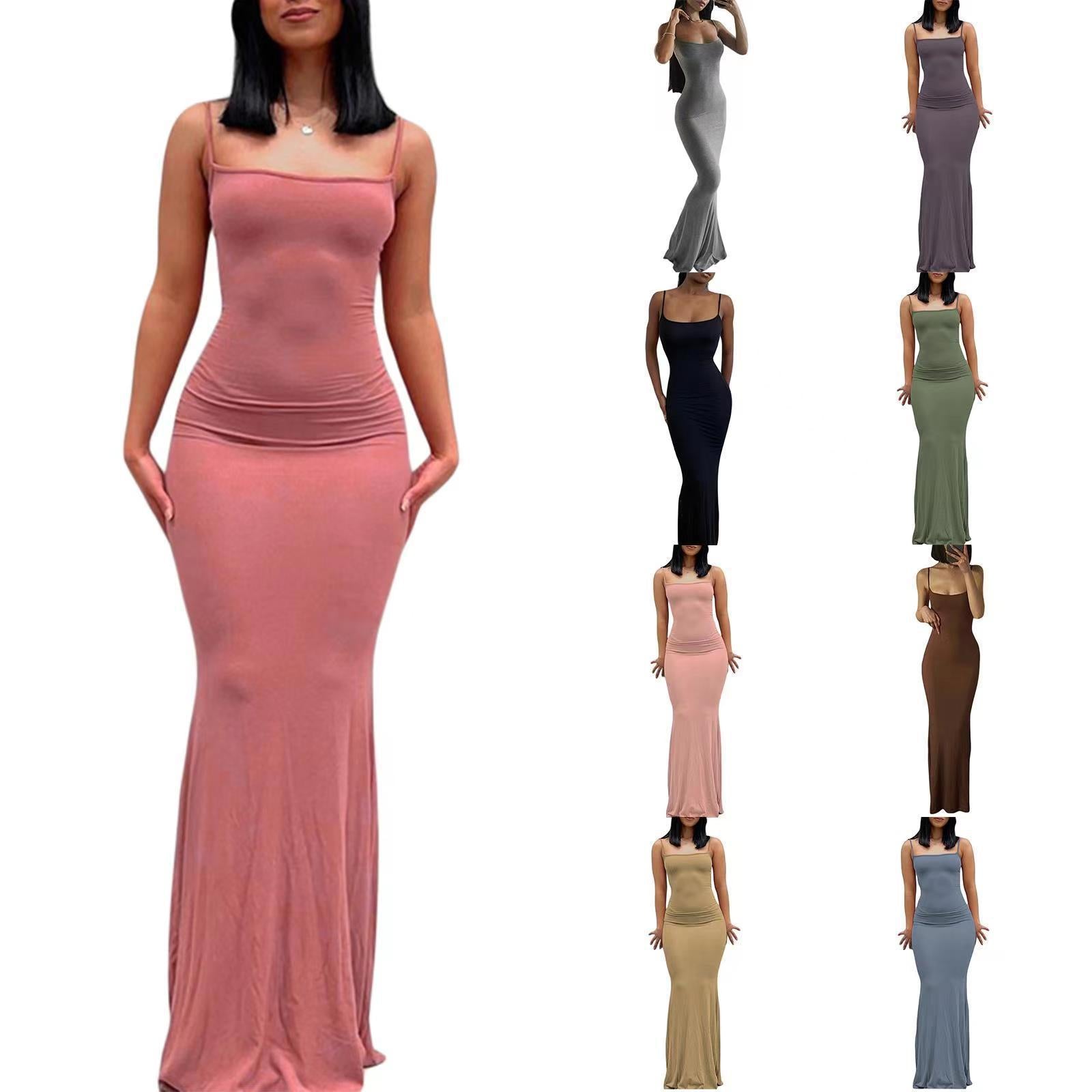 Suspender dress women's clothing high-end pure desire style hip skirt sexy slim milk silk long fishtail skirt