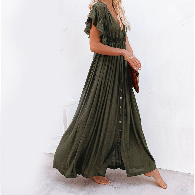 new solid color beach cover-up long skirt sun protection shirt Hawaii seaside vacation