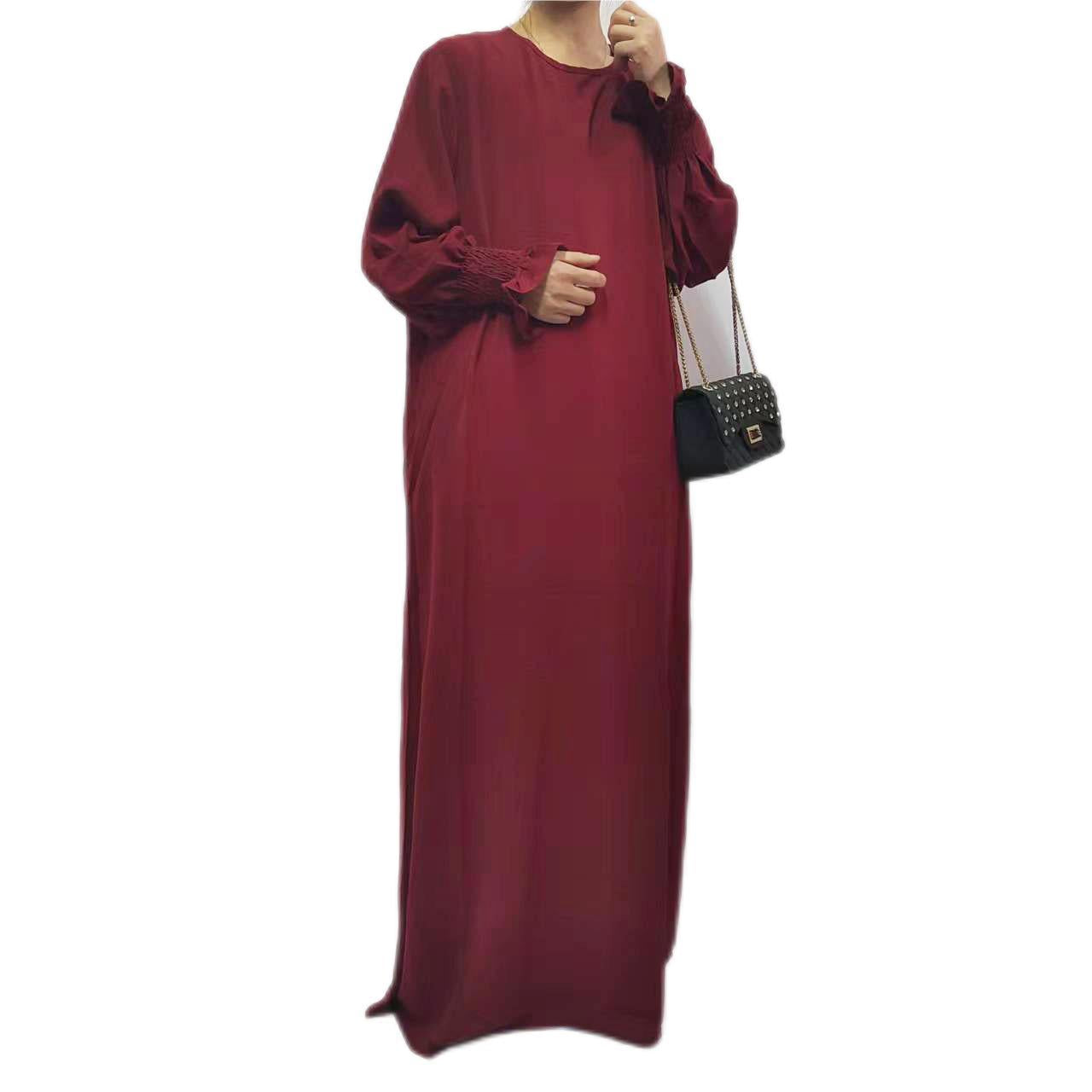 women's clothing Amazon Middle East Dubai Turkish Arabian solid color long-sleeved dress