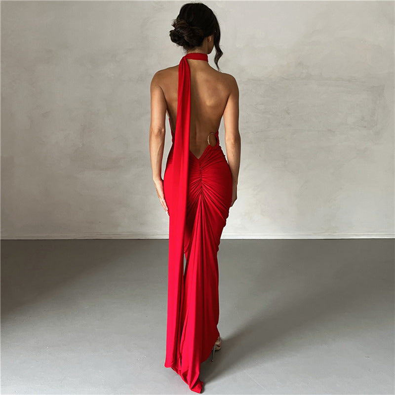 spring and summer new style women's clothing sexy backless halter neck hip-covering slim evening dress for women