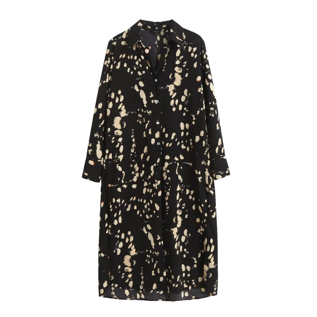 autumn new style new slim fit black and white printed design long long-sleeved dress