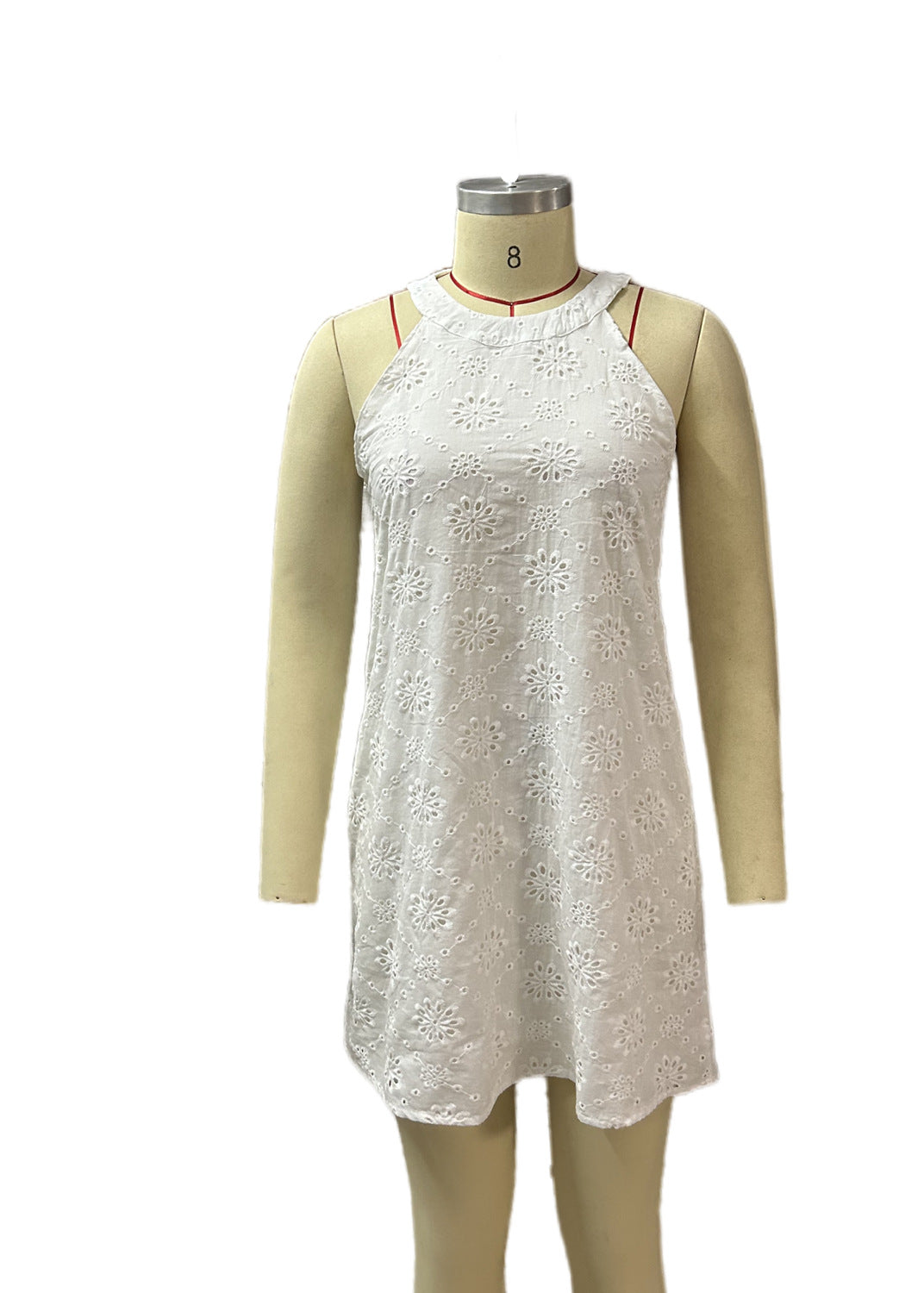 Summer New Women's Lace Solid Color Sleeveless Button Halter Dress
