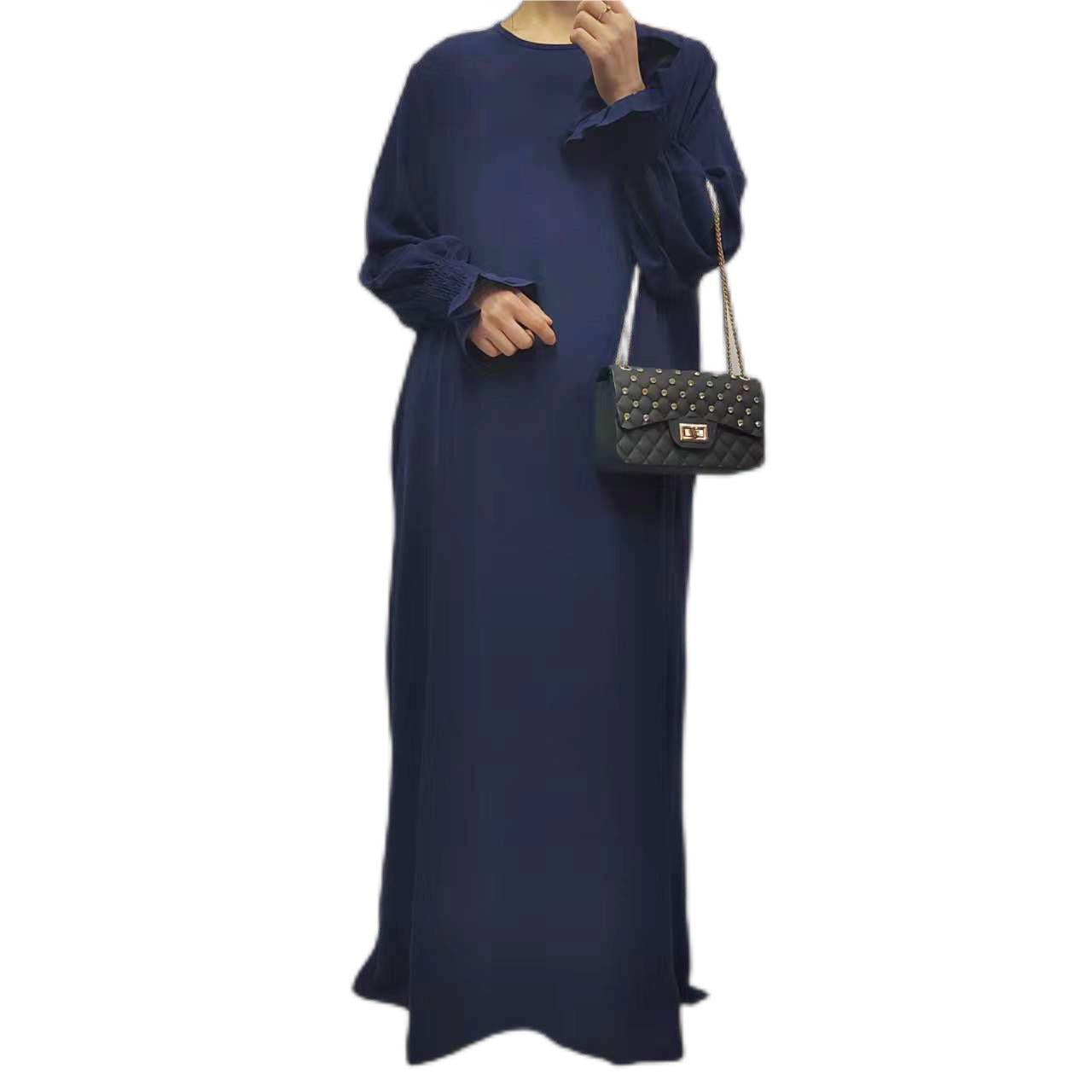 women's clothing Amazon Middle East Dubai Turkish Arabian solid color long-sleeved dress