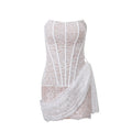 autumn new women's clothing sexy lace mesh one-shoulder tube top slightly transparent slim dress female