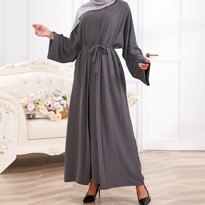 explosive 2-piece dress with belt dubai women's robe suit