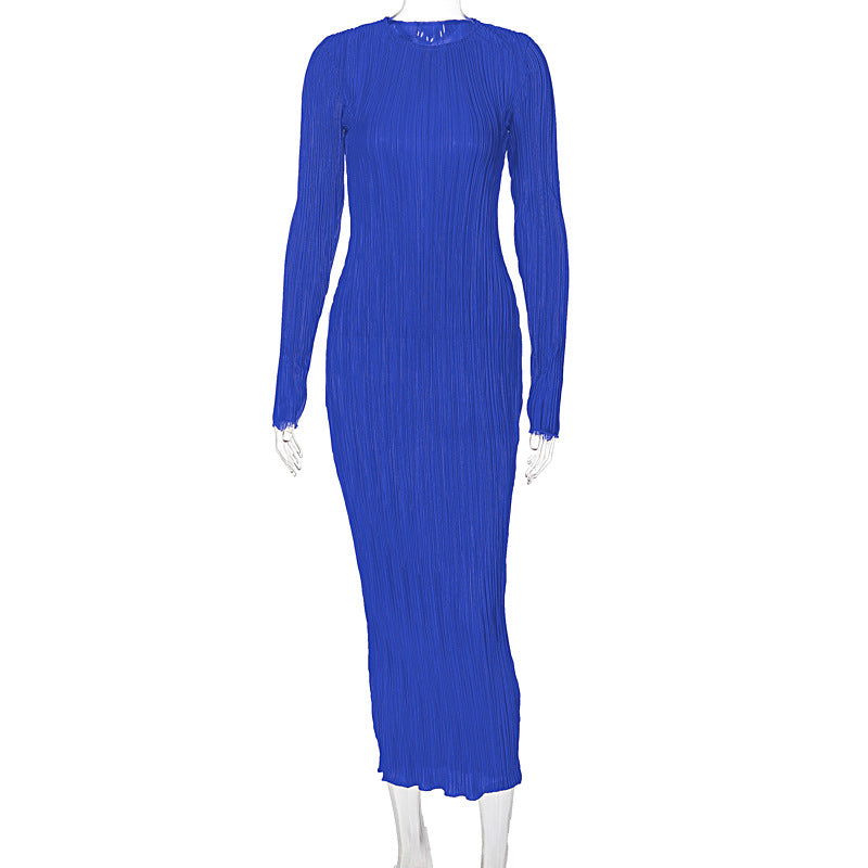 style women's clothing autumn new fashion casual solid color round neck long-sleeved slim dress