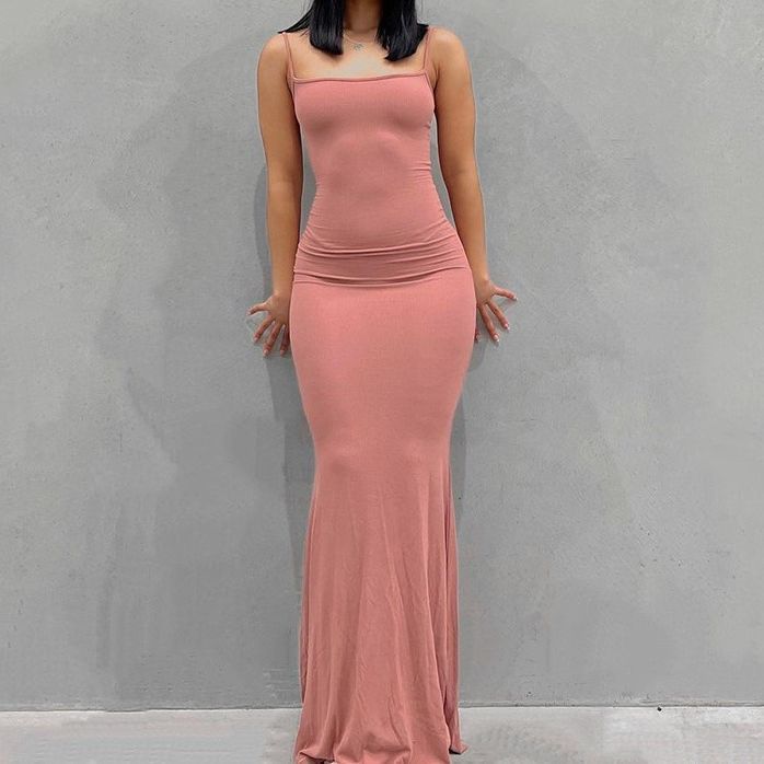 Suspender dress women's clothing high-end pure desire style hip skirt sexy slim milk silk long fishtail skirt