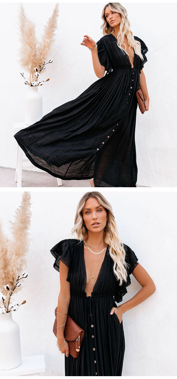 new solid color beach cover-up long skirt sun protection shirt Hawaii seaside vacation