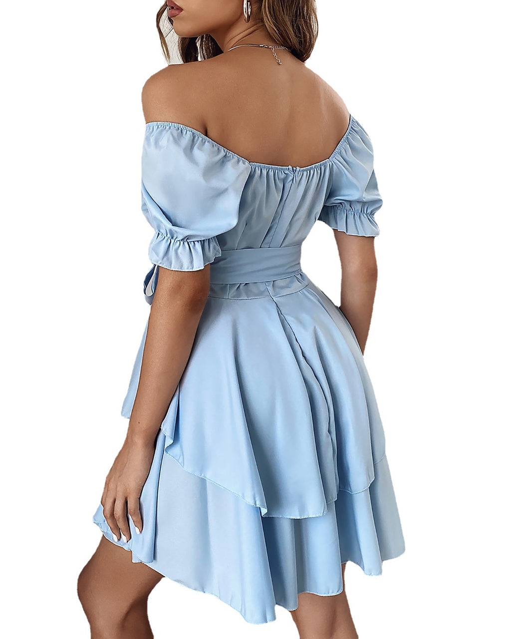 women's clothing new women's clothing v-neck waist strap ruffles dress