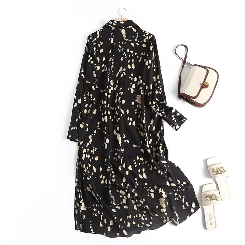autumn new style new slim fit black and white printed design long long-sleeved dress