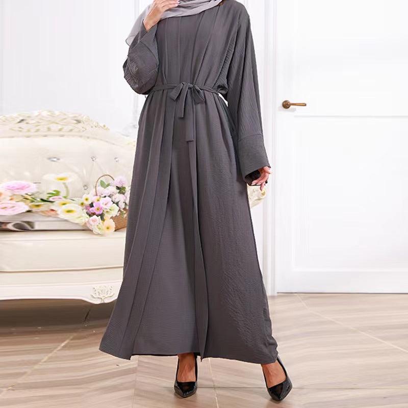 explosive 2-piece dress with belt dubai women's robe suit