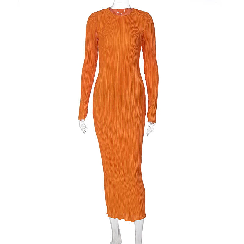 style women's clothing autumn new fashion casual solid color round neck long-sleeved slim dress