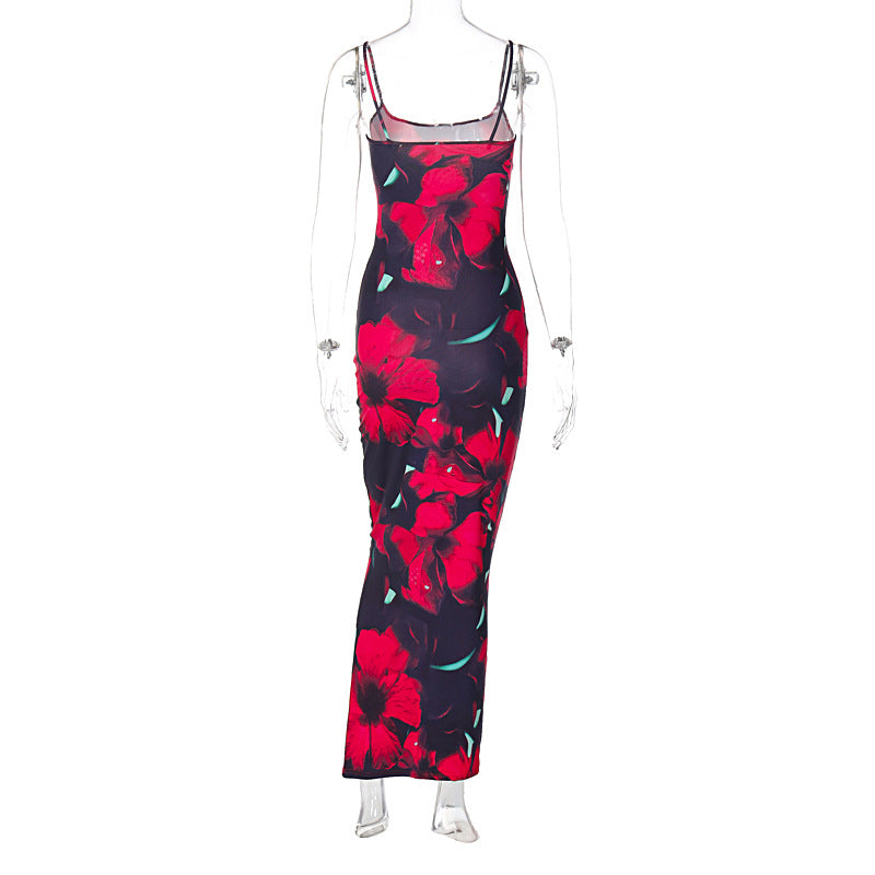 style hot selling new fashion printing U-neck suspenders slim sexy style women's dress