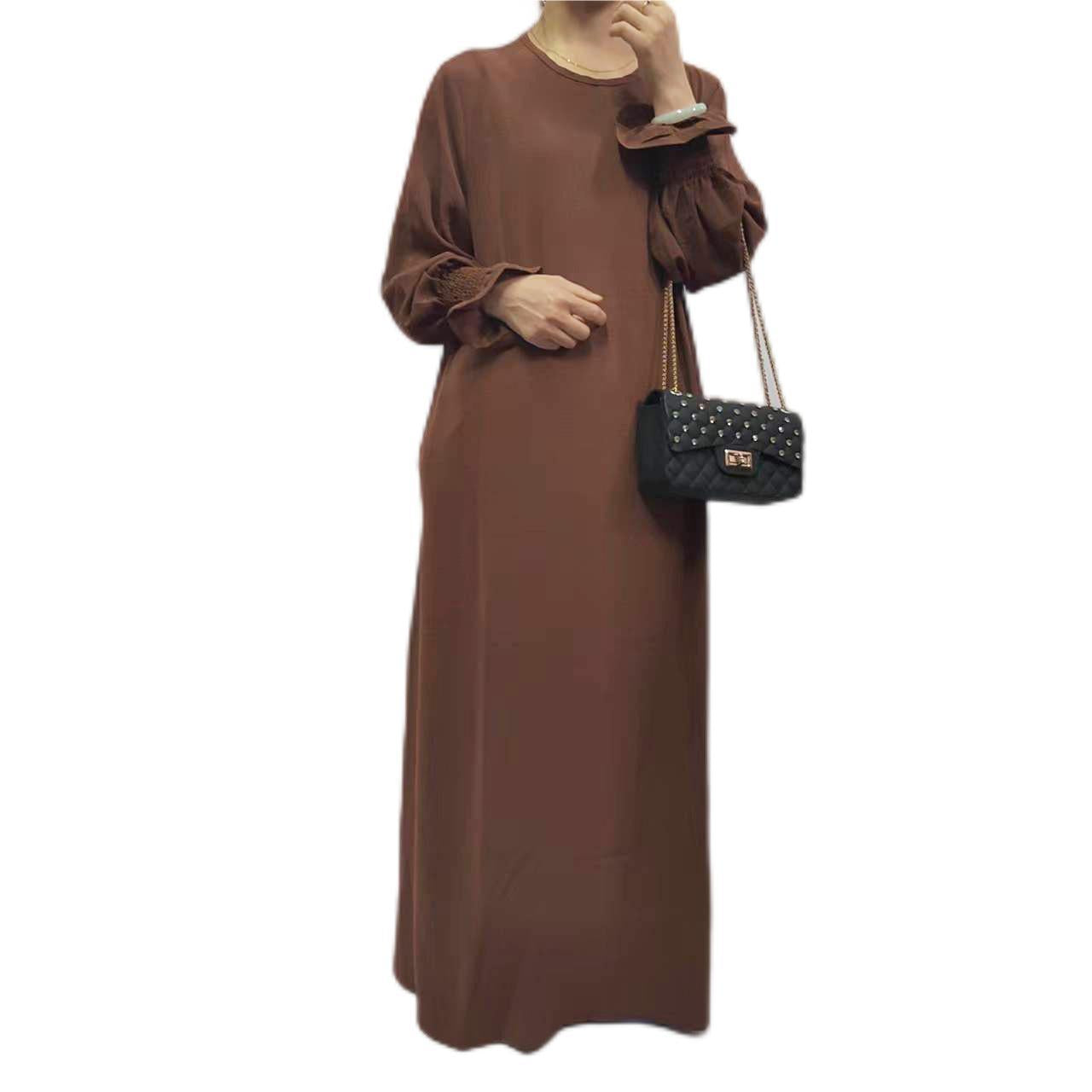 women's clothing Amazon Middle East Dubai Turkish Arabian solid color long-sleeved dress
