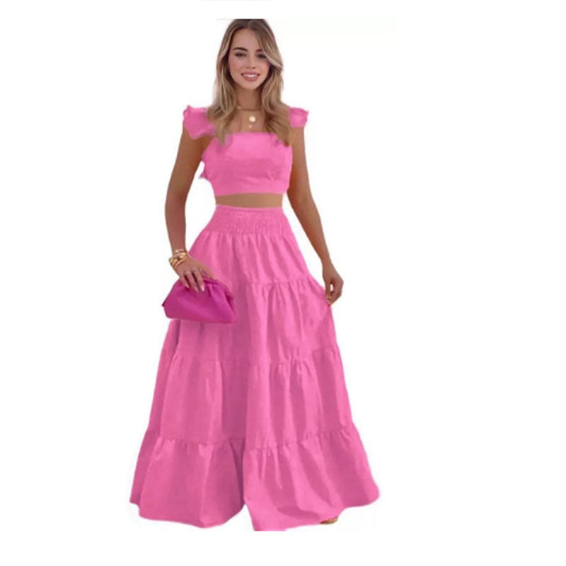 new temperament sexy solid color mid-waist suspenders two-piece suit dress