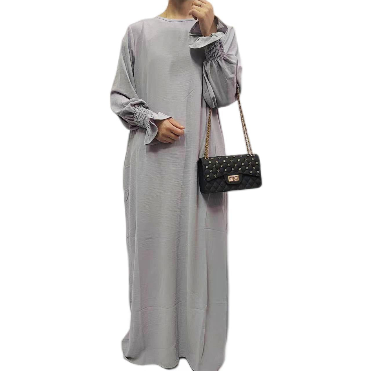 women's clothing Amazon Middle East Dubai Turkish Arabian solid color long-sleeved dress