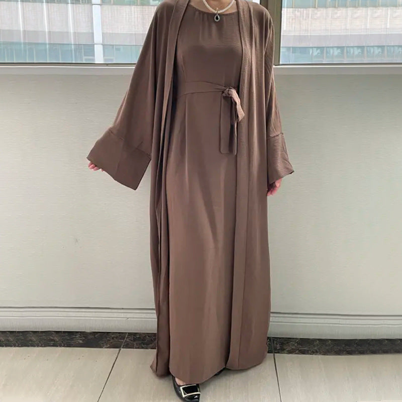 explosive 2-piece dress with belt dubai women's robe suit