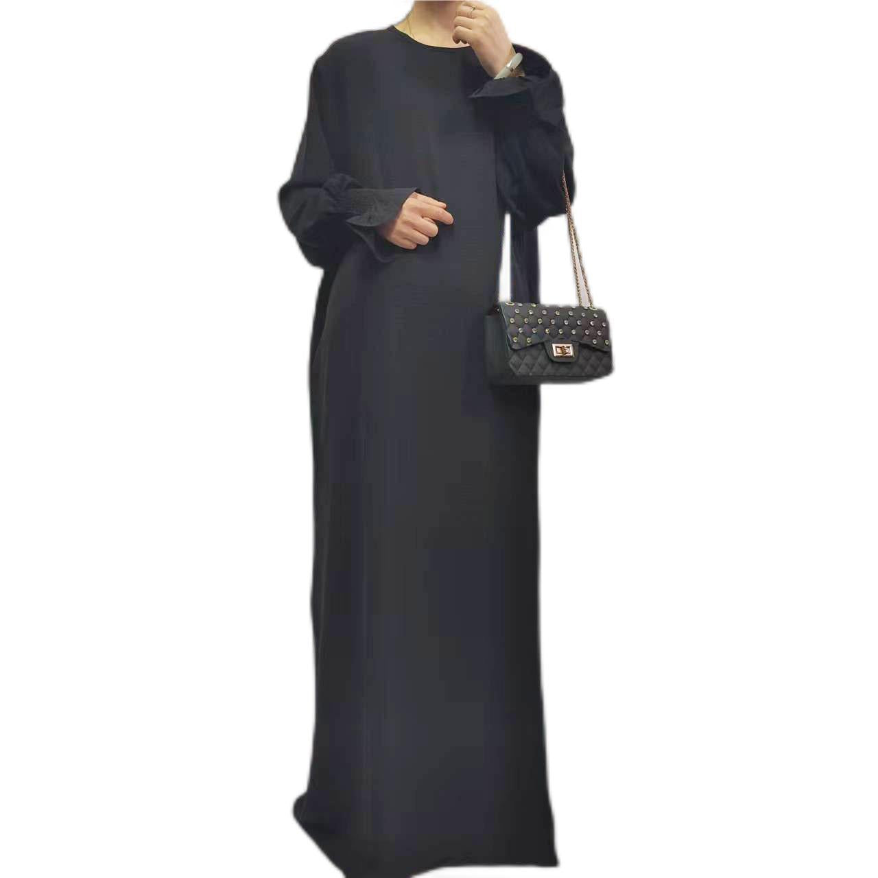 women's clothing Amazon Middle East Dubai Turkish Arabian solid color long-sleeved dress