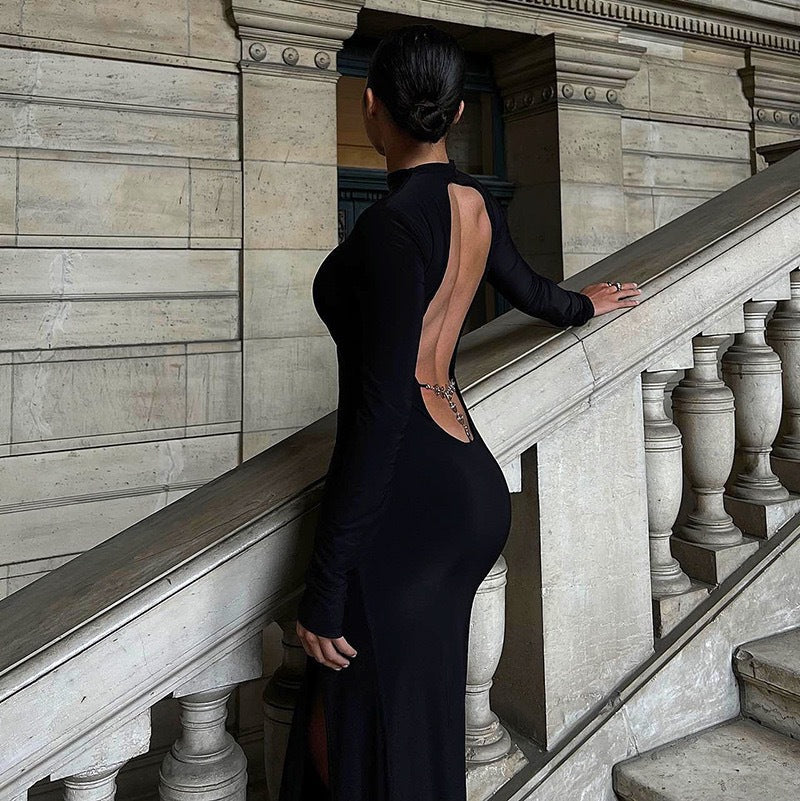new women's clothing hottie evening dress independent station sexy backless slit dress
