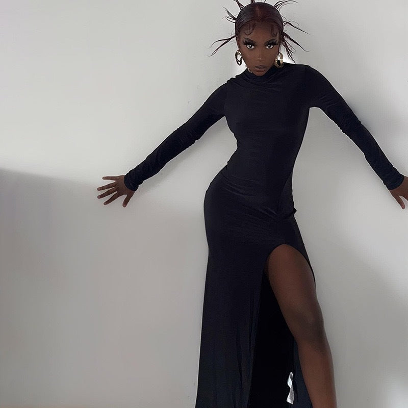 new women's clothing hottie evening dress independent station sexy backless slit dress