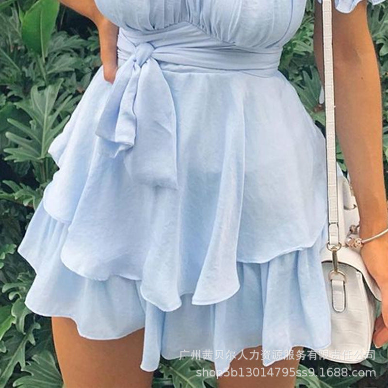 women's clothing new women's clothing v-neck waist strap ruffles dress