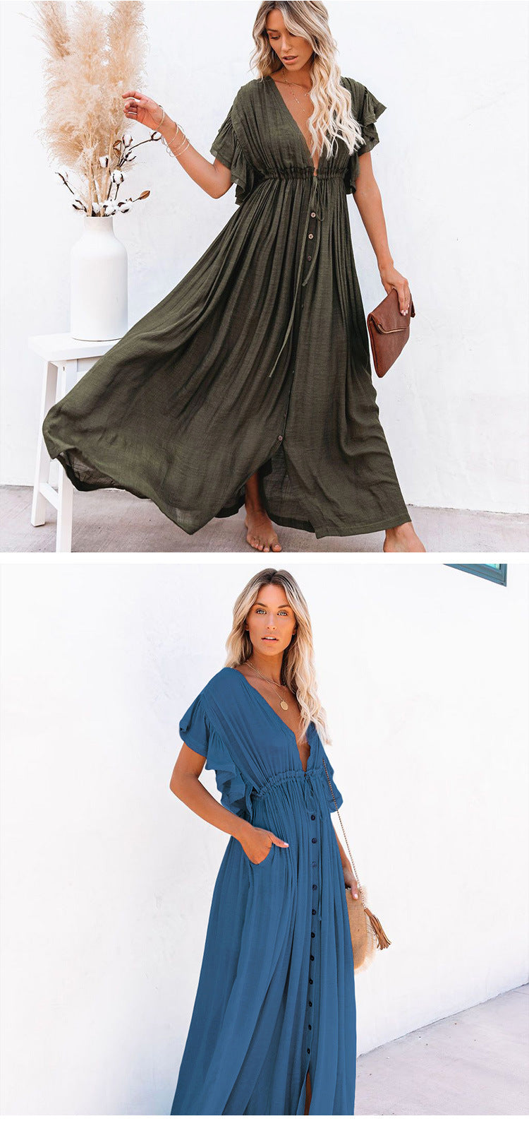 new solid color beach cover-up long skirt sun protection shirt Hawaii seaside vacation