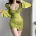 Square neck bag hip skirt dressSexy flared sleeve square neck hip skirt dress