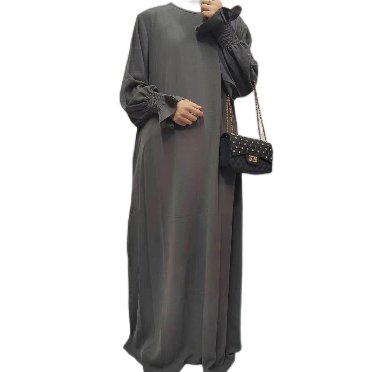 women's clothing Amazon Middle East Dubai Turkish Arabian solid color long-sleeved dress